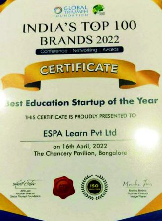 certificate- India's Top 100 Brands 2022